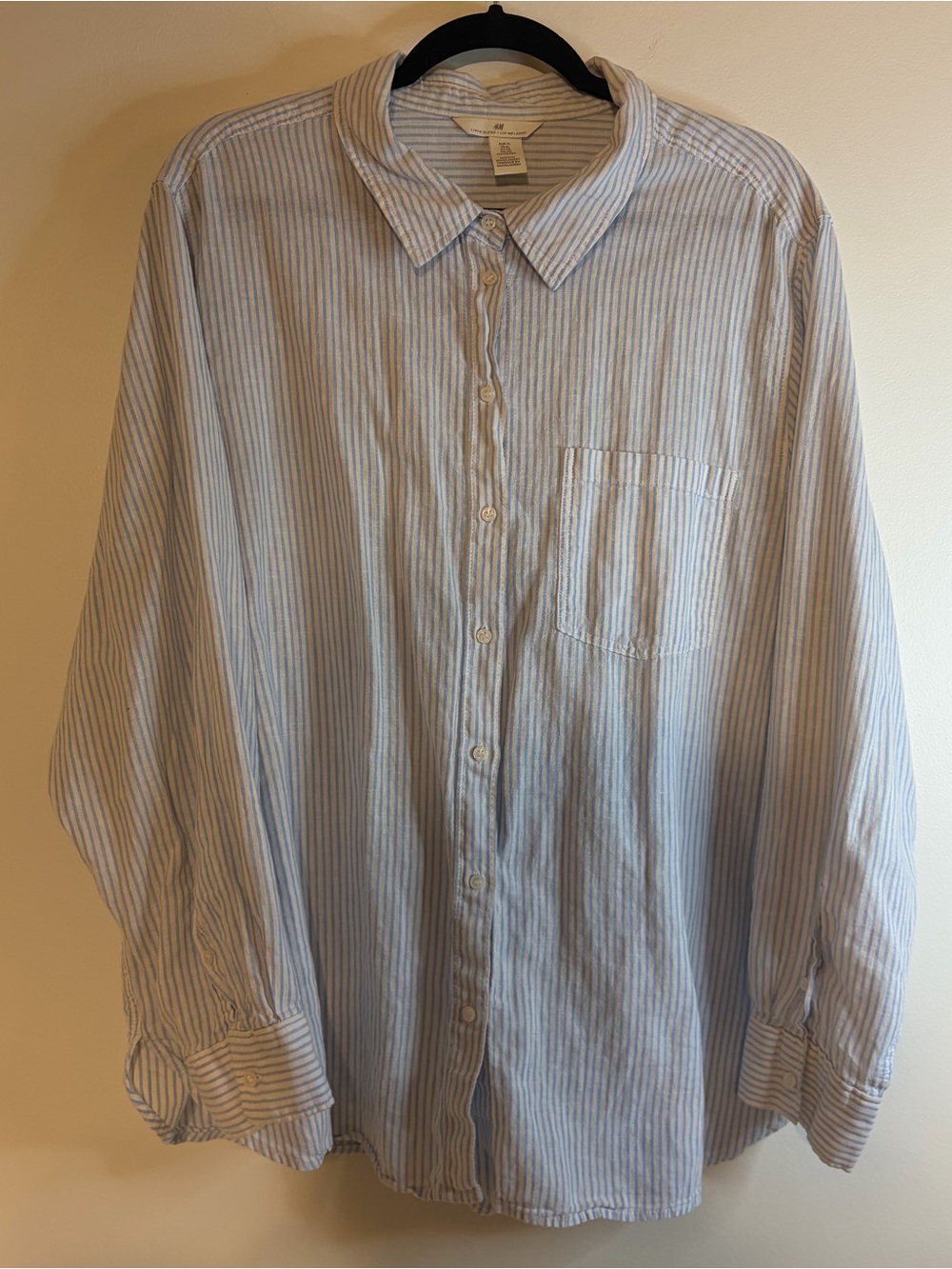 H&M Light Blue Striped Button-Up Linen Blend Shirt - Women’s XL